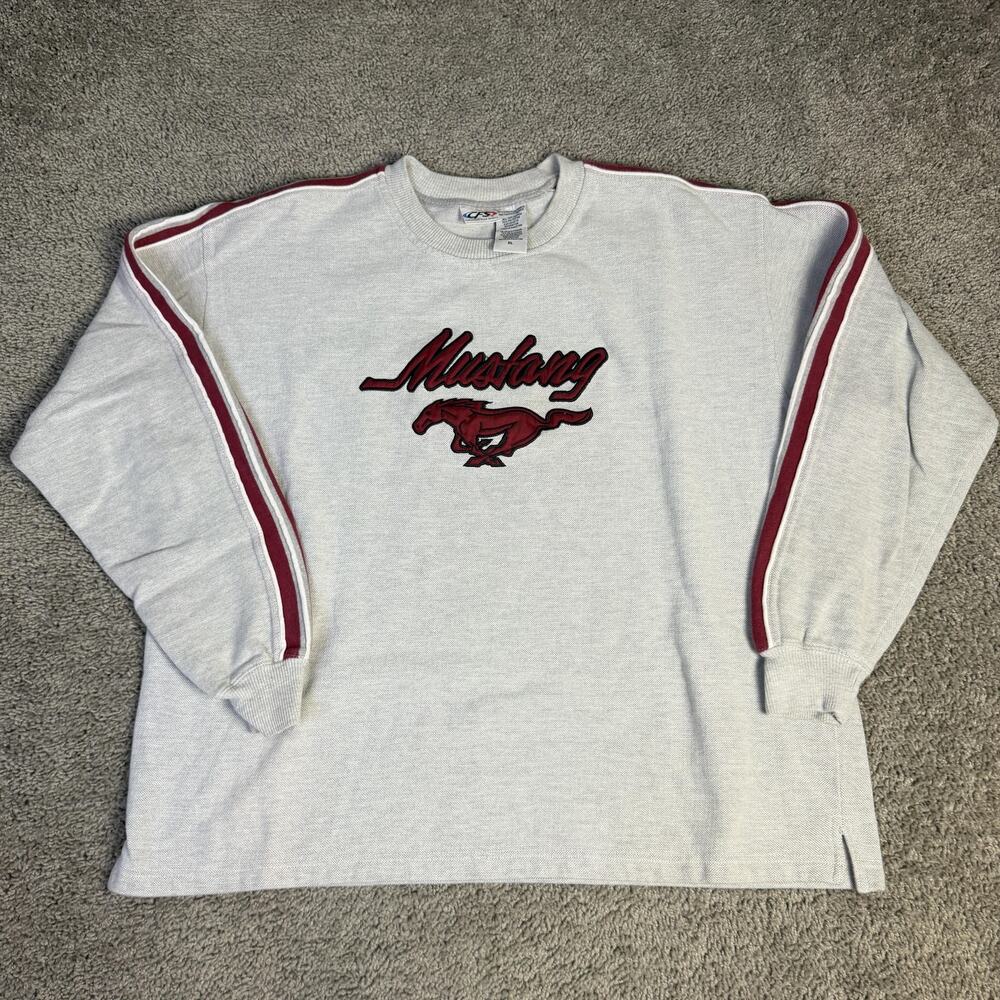 Checkered Flag Sports Sweatshirt Mens XL Gray Mustang Embroidered Pullover